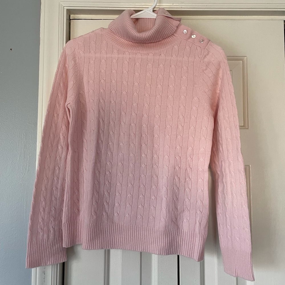 Peck & Peck Cable Knit Cashmere Turtleneck Sweater - Pink - Medium